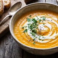 Creamy carrot soup with ginger and coconut milk