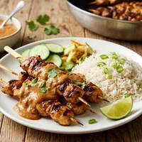 Satay with peanut sauce and rice