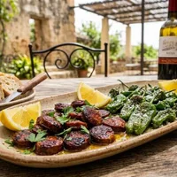 Sizzling chorizo met pimientos de padrón