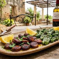 Sizzling chorizo met pimientos de padrón