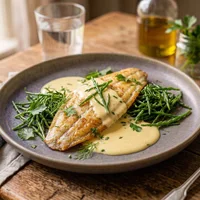 Sole with hollandaise sauce and samphire