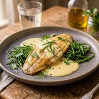 Sole with hollandaise sauce and samphire