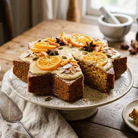 Star-shaped cake with orange and cardamom