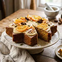 Star-shaped cake with orange and cardamom