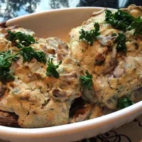 Stuffed portobello with herb cheese and bacon bits