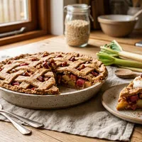 Sugar-free apple pie with rhubarb and dates