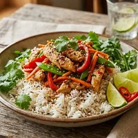 Thai coconut rice with vegetables and chicken