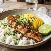 Thai coconut rice with chicken and mango