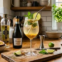 Tropical Hugo Spritz with passion fruit and mint