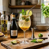 Tropical Hugo Spritz with passion fruit and mint