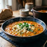 Warm lentil soup with smoked paprika and feta