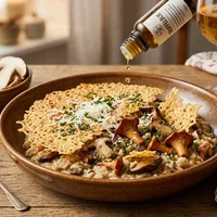 Wild Mushroom and Truffle Oil Risotto with Parmesan Crust