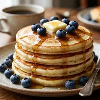 Yogurt pancakes with blueberries and maple syrup