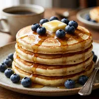 Yogurt pancakes with blueberries and maple syrup