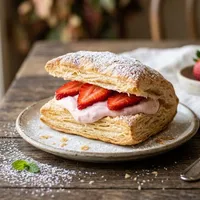 Homemade puff pastry with strawberry cream