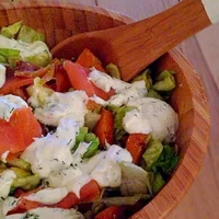 Sweet potato salad with smoked salmon and avocado