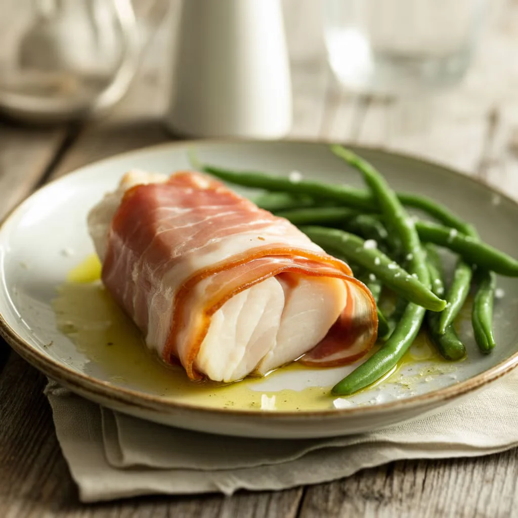 Cod wrapped in Parma ham