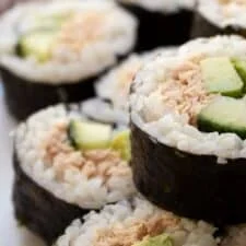 Tuna Avocado and Cucumber Sushi