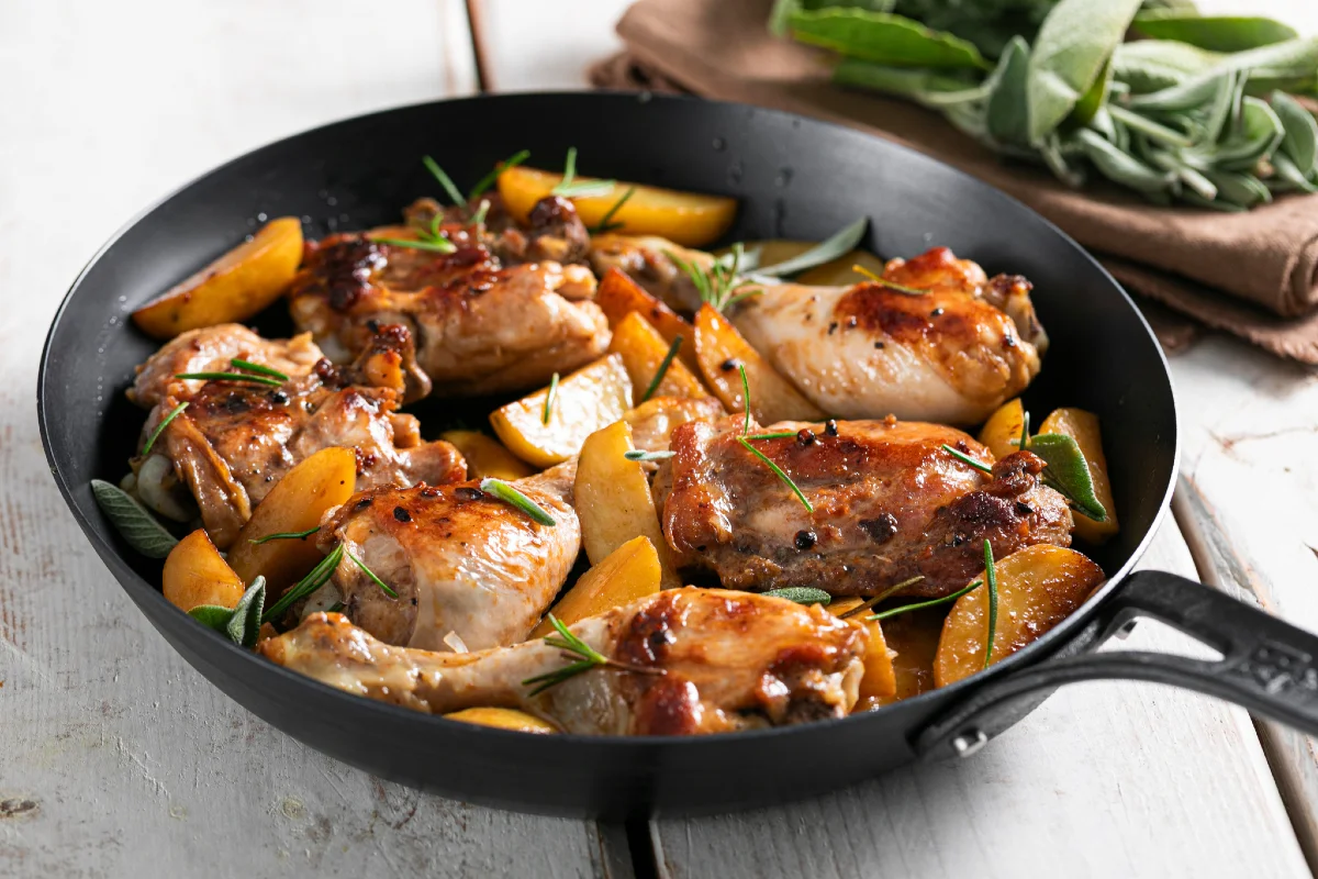 Pollo y patatas a la sartén