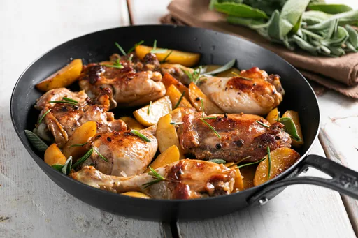 Pollo y patatas a la sartén
