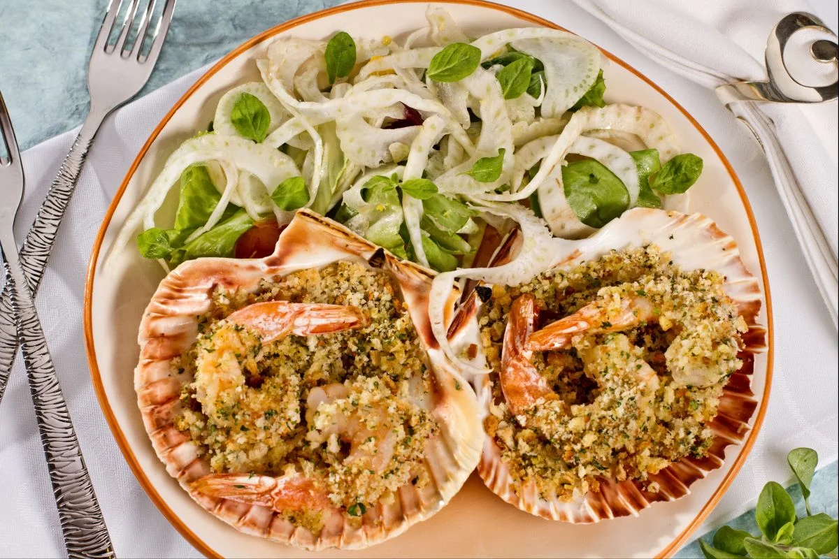 Camarões gratinados