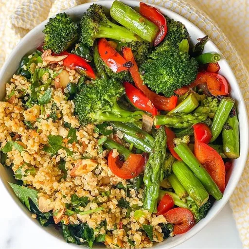 Quinoa mit geröstetem Gemüse und würzigem Zitronen-Kräuter-Tahini