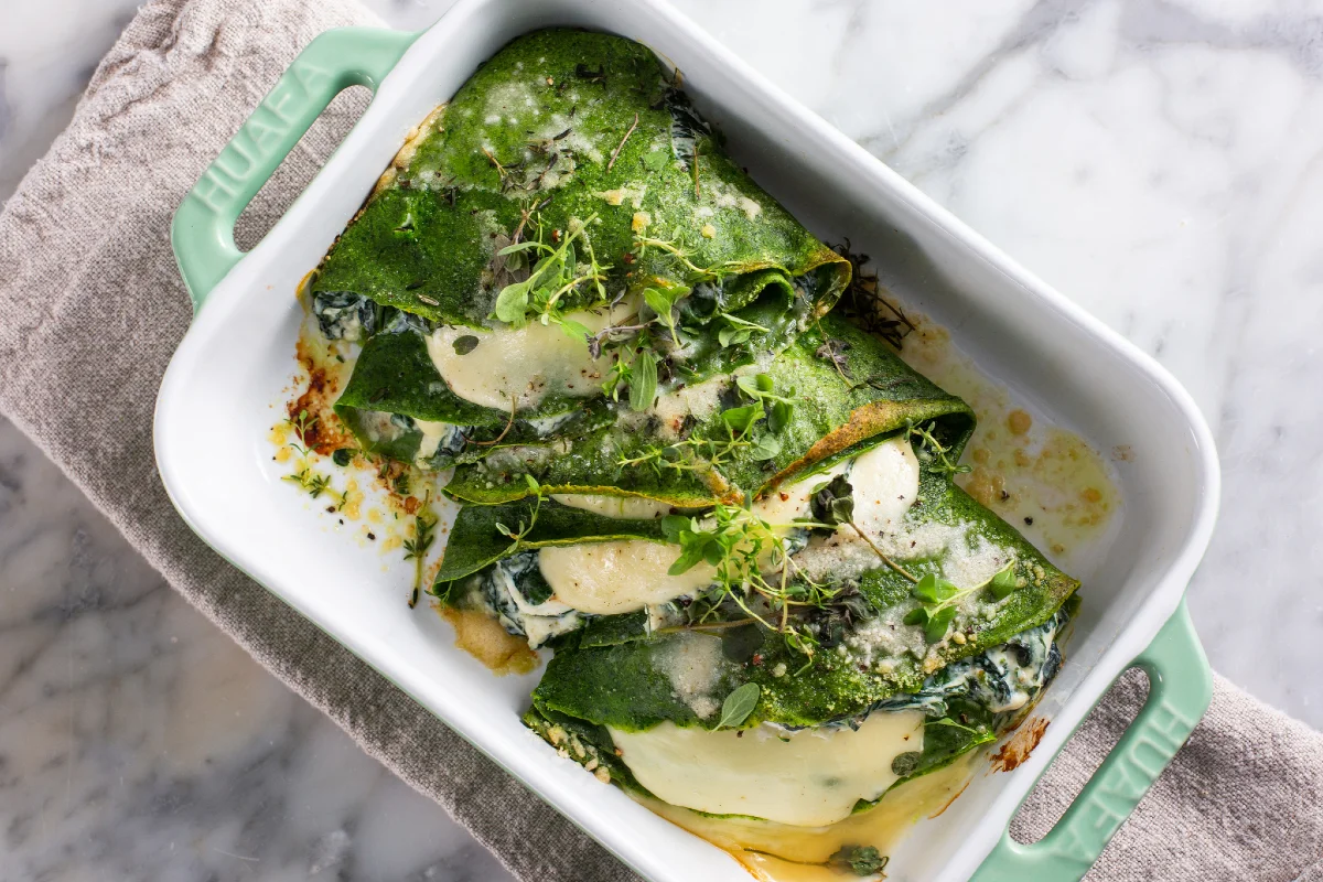 Baked spinach crêpes