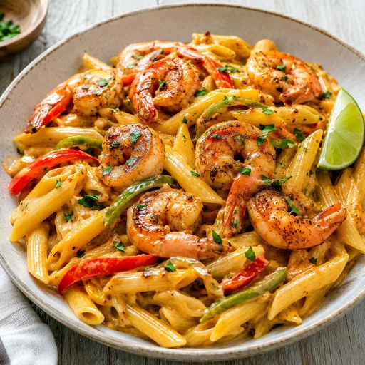 Pasta caribeña con gambas