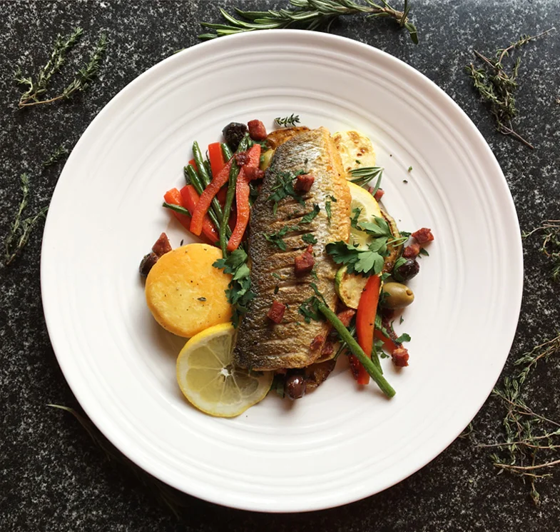 Sea Bass, Fondant Potato & Vegetables - Ostomy-Friendly Recipe