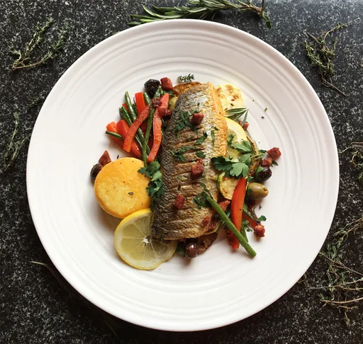 Sea Bass, Fondant Potato & Vegetables - Ostomy-Friendly Recipe