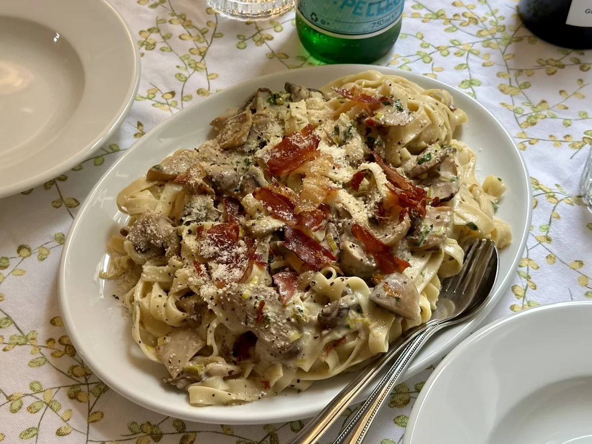 Mushroom, prosciutto and parmesan tagliatelle by Jordon Ezra King