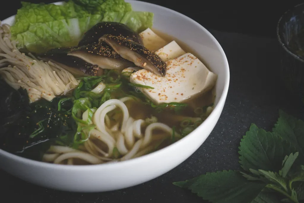 Japanese Udon Noodles In Shitake Mushroom Broth