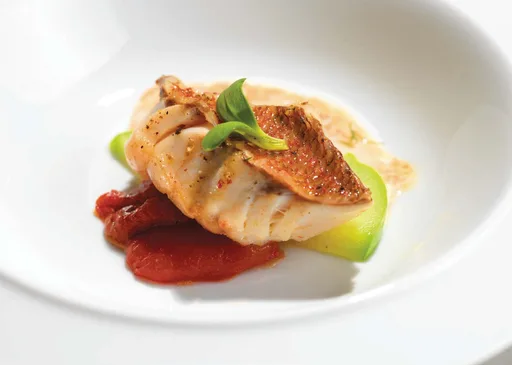 Rockfish with Guajillo Herb Beurre Blanc and Roasted Tomatoes