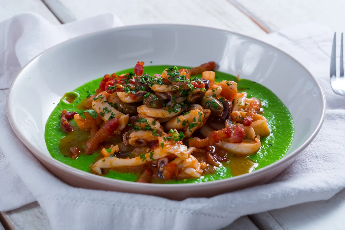 Cuttlefish with peas and pancetta