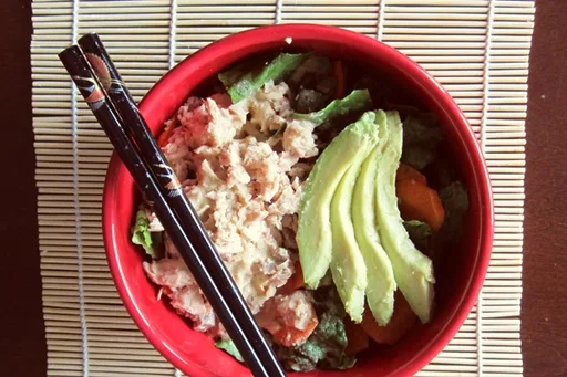Think Pink Salmon and Avocado Salad with Sweet Dairy-Free Wasabi Dressing