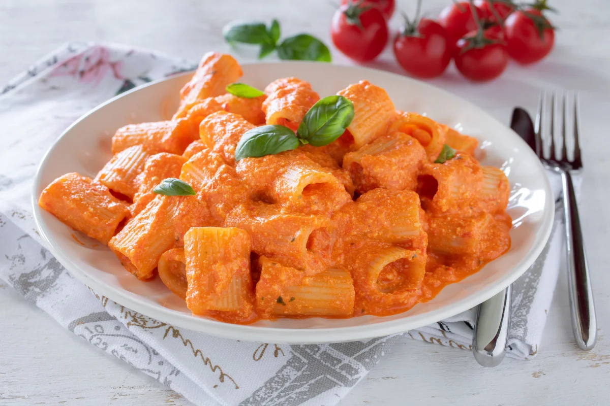 Pasta con crema de pimientos y ricotta