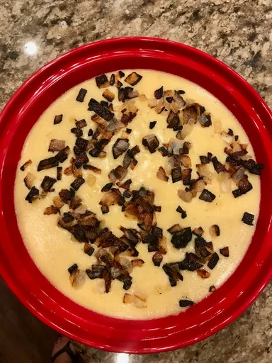 Gluten Free Cheesy Polenta With Crispy Onions