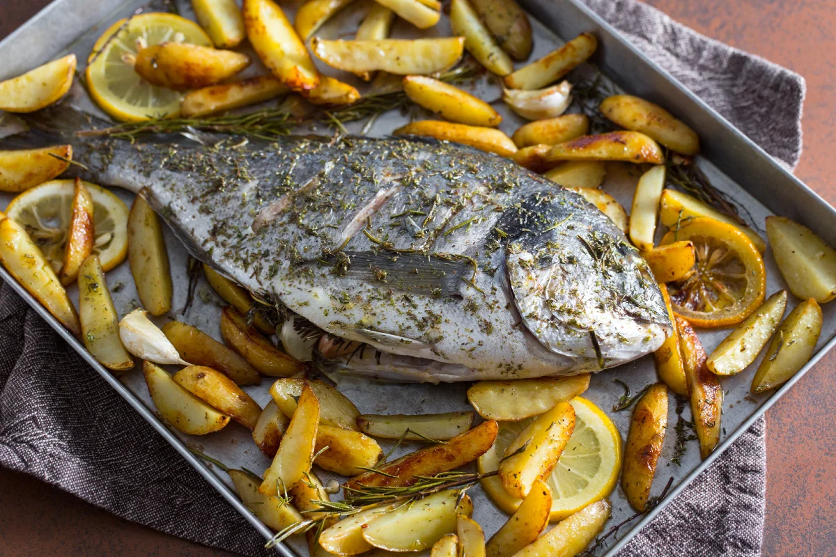 Oven-baked gilt-head bream
