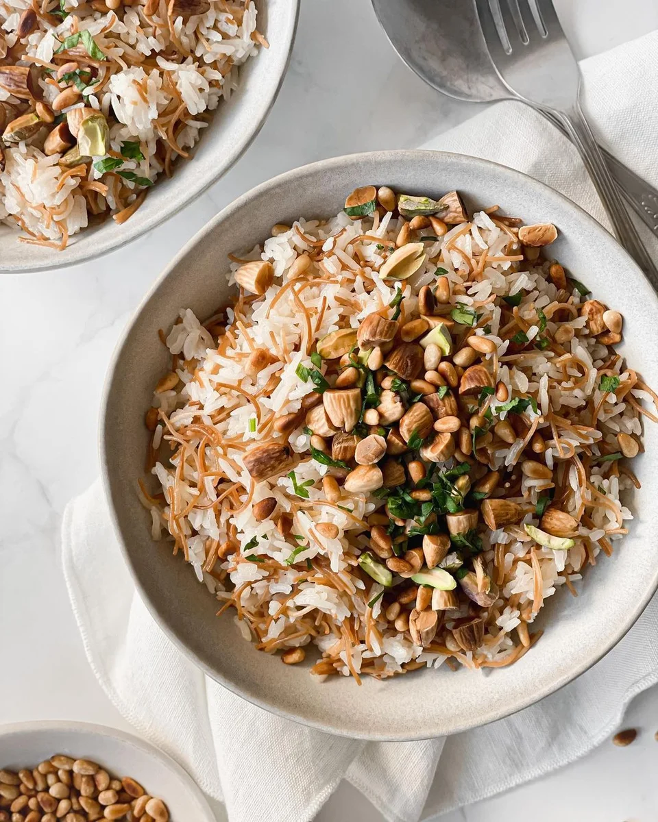 Arroz libanés con fideos y un montón de frutos secos tostados