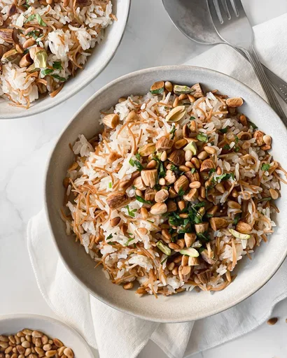 Lebanese Rice With Vermicelli Topped With A Pile Of Toasted Nuts