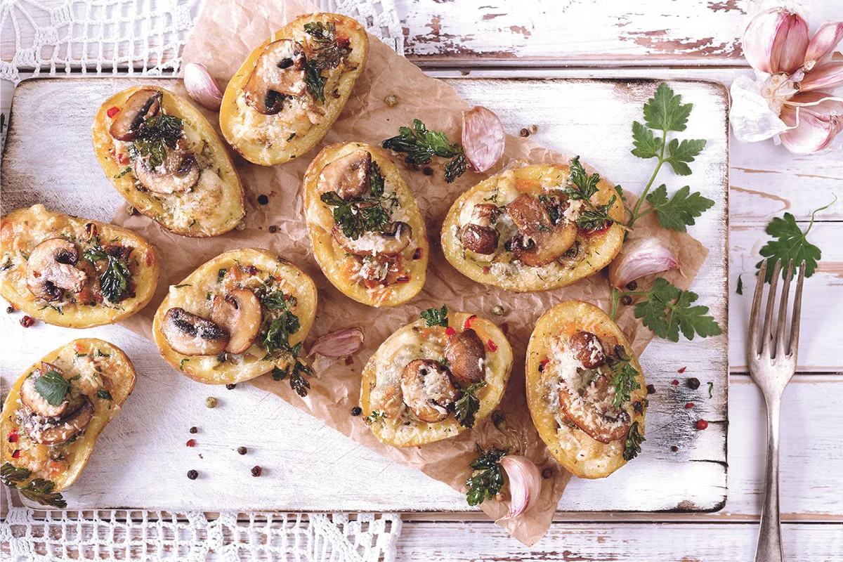 Baked potatoes and mushrooms