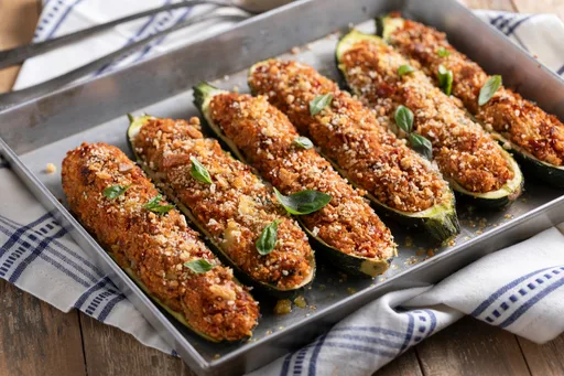 Abobrinhas recheadas vegetarianas