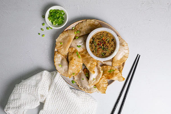 Gluten-Free Pork Dumplings with Yuzu Ponzu Dressing