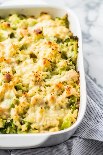 Cheesy Cauliflower Rice Chicken and Broccoli Casserole