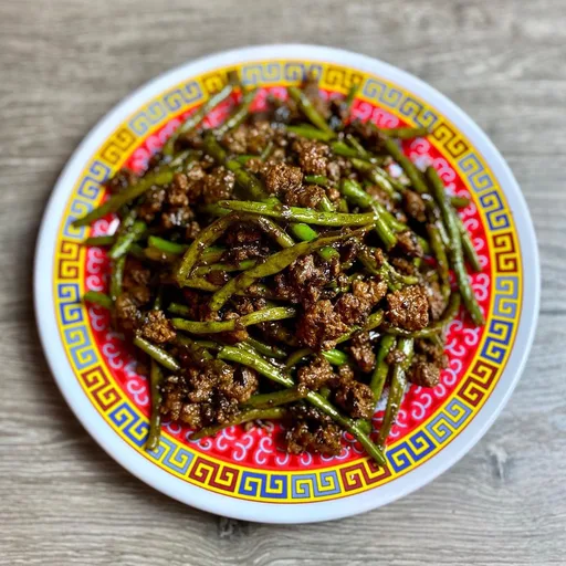 Stir Fry Long Beans And Minced Meat With Olive Vegetables