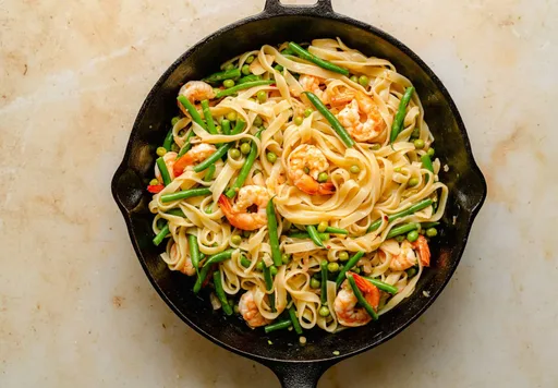 Pasta con gambas, limón y ajo