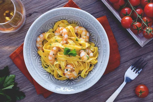 Fettuccine with prawn and brandy cream