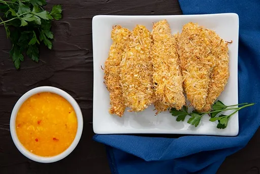 Straccetti di pollo al cocco con salsa da intingere al mango e peperoncino
