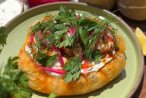 Turkish eggs on flatbread