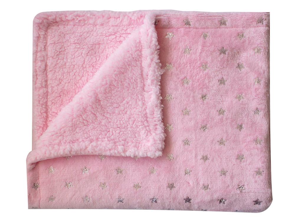 Manta Sherpa Flannel Estrelinhas 75x100 Rosa